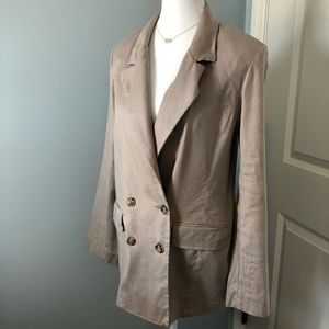 Evereve Linen Blend Stretch Double Breasted Blazer/Jacket Tan. Small